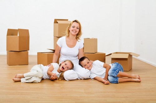 Moving service team handling items with care